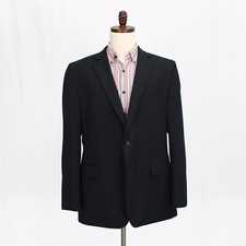 Stafford 46L Black Sport Coat Blazer Jacket Solid 2B Wool