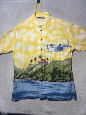 KoKo Island Men's Shirt L Hawaiian Aloha Airplane Camp Floral Rayon USA Made
