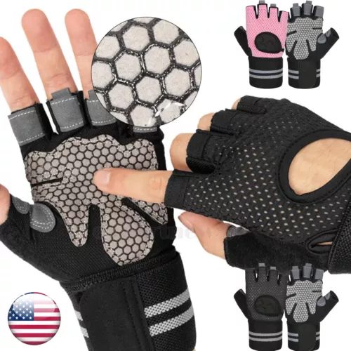 Fitness Gloves Weight Lifting Gym Workout Training Wrist Wrap Strap Men & Women - Picture 1 of 20