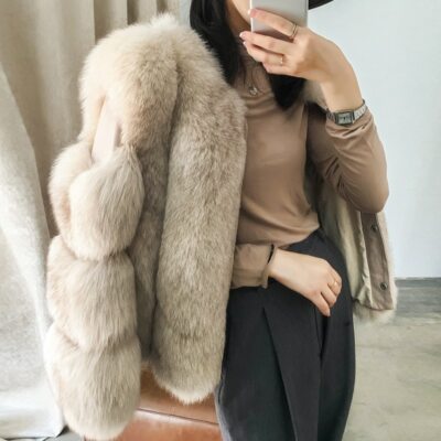 2025 Real Fox Fur Coat Women Genuine Sheepskin Natural Whole Skin