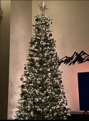 Puleo International 10ft Pre-Lit Slim Fraser Christmas Tree 900 Lights Metal St 