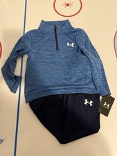 Under Armour Boys 2 Piece Outfit Set Blue Black Long Sleeve 1/4 Zip Size 4