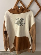 H M Boys' Colorblock Pullover Hoodie Brown White Size 6-8Y Long Sleeve
