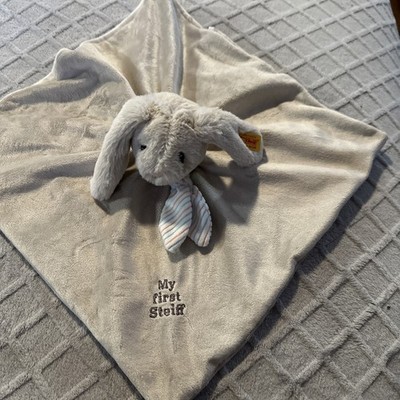 Steiff Bunny Rabbit Lovey Security Blanket w Ear Button Plush Stuffed Baby Toy