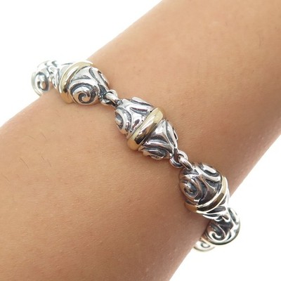 ZINA 14K Gold 925 Sterling Silver Vintage Modernist Spiral Beads Bracelet 7.25''