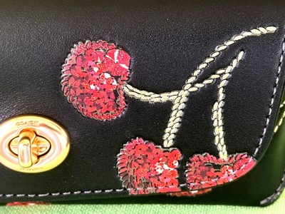 COACH CDD74 Sunglass Case In Smooth Leather With Cherry Print Gold/Black Multi Coach Sunglass Case Cherry Print CDD74 leather/Gold/Black  main image 3
