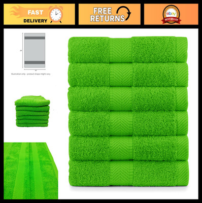 Soft Terry Cotton Hand Towels Set of 6 - Lime Green, Quick-Dry, Absorbent