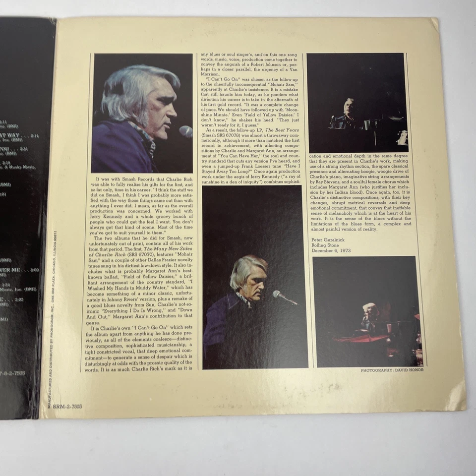 CHARLIE RICH Double LP " Fully Realized " 1974 Mercury Records Vinyl - Image 4 of 4