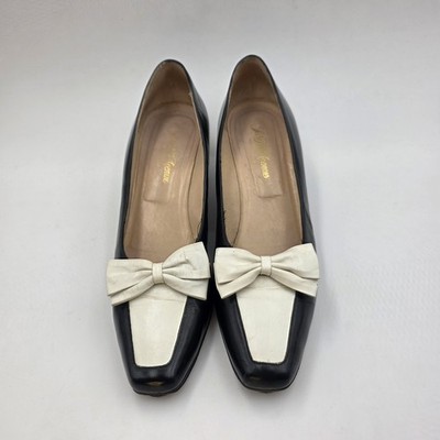 VTG Saks Fifth Avenue Italy 8AAA Narrow Bow Cap Toe Kitten Heel Pumps Black
