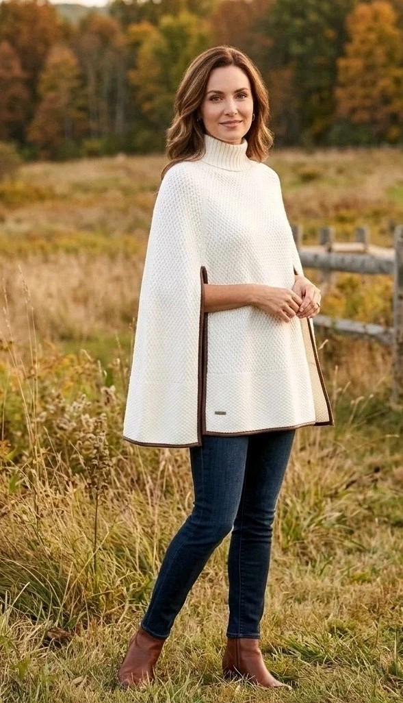 Lauren RalphLauren NWT Waffle Knit Turtleneck Poncho Cape Sweater Laine MSRP $98