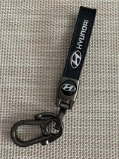 Genuine Leather Hyundai Car Ring Premium Metal Keychain Lanyard Black NEW