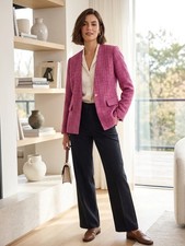 Entro Fuchsia Pink Tweed Jacket Blazer Single Button Holiday Party Women Size L