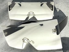 Oversize Exaggerated Modern Shield Clear Lens Slight Tint SUNGLASSES Large Frame