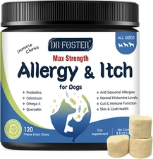 Dog Allergy Relief Chews, with Colostrum, Omega 3,6, Probiotics for Dogs, Suppor