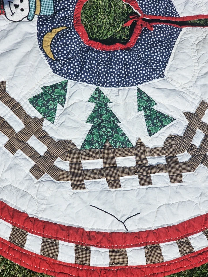 Quilted Patchwork Tree Skirt Frosty Snowman Christmas 46in Diameter Folk Country - Image 4 of 4