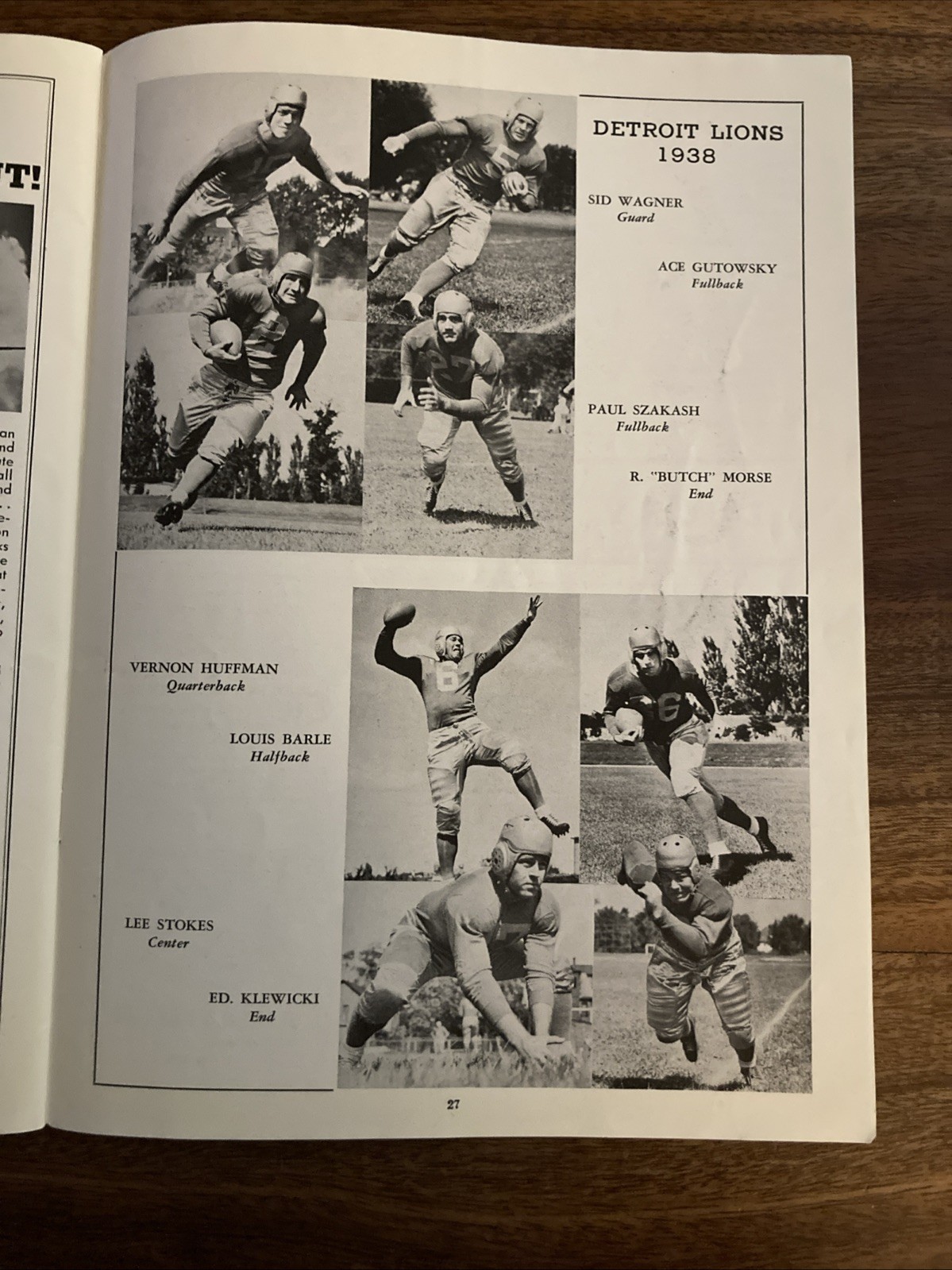 1938 DETROIT LIONS vs. WASHINGTON REDSKINS FOOTBALL PROGRAM/“DUTCH” CLARK!!!