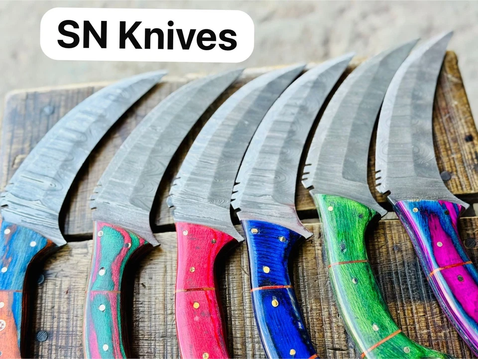 LOT OF 6-CUSTOM HANDMADE DAMASCUS STEEL COMBAT TACTICAL KARAMBIT FIXED BLADE - Image 3 of 4