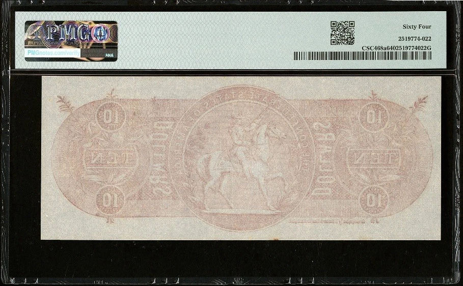 $10 Confederate States Chemicograph Banknote Civil War Paper Money, PMG ChUNC 64 - Image 2 of 4