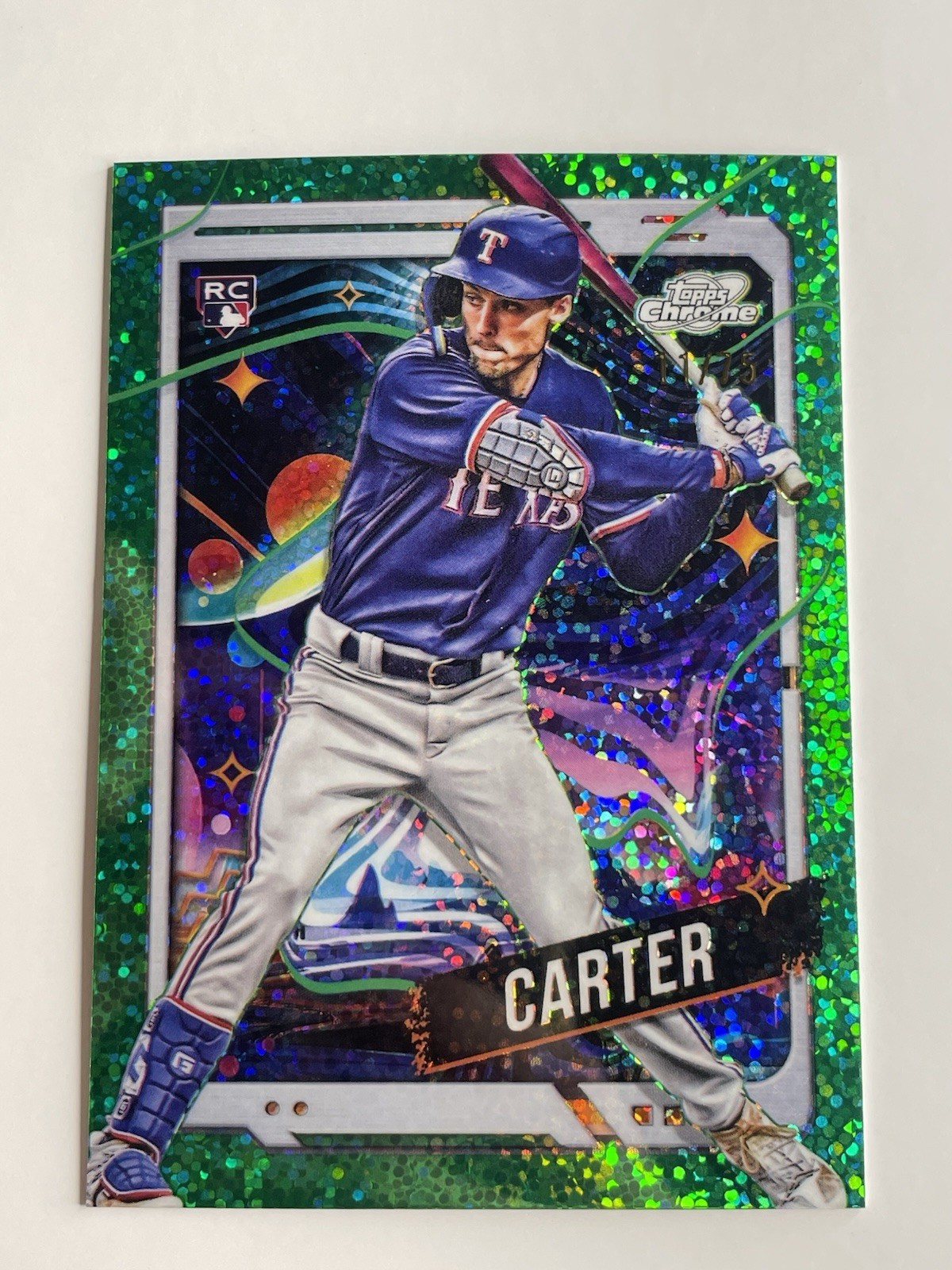 2024 Topps Cosmic Chrome - Evan Carter #186 Green Space Dust Refractor /75 (RC)