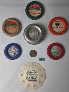 Vintage Dairy Milk Bottle Cap Lot, Lawton Bros Dairy Token & Opener Lot #512