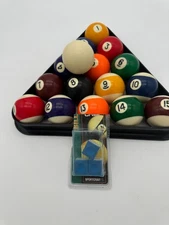 Vintage Pool Table Balls Regulation Size 2 1/4" Complete Set of 16 Rack + Chalk