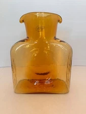 Blenko # 384 Water Bottle 8” Topaz  2002 with Label and SandBlasted Date