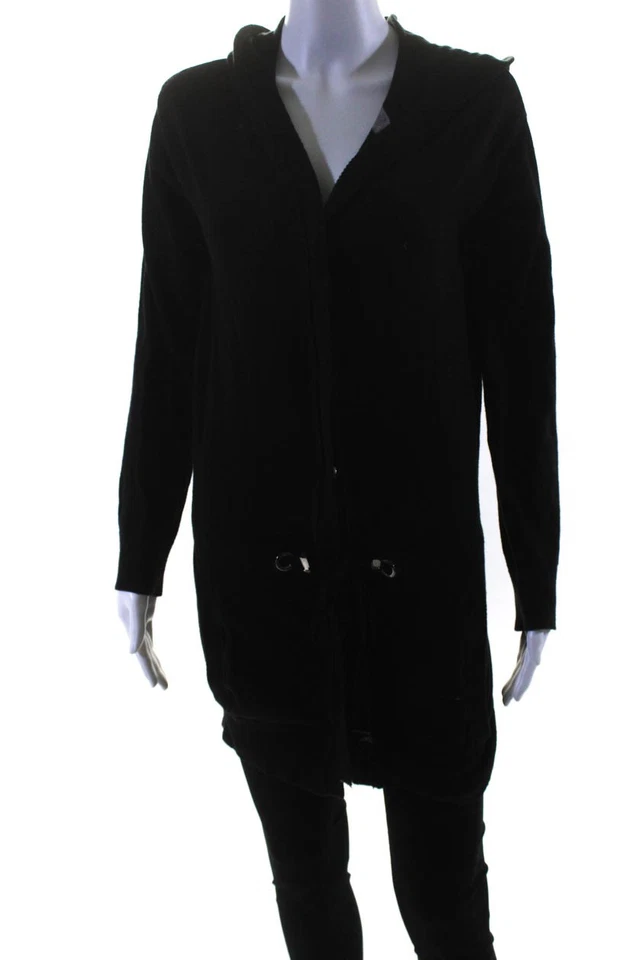 Chaqueta Anorak Banana Republic para Mujer Larga Tejida con Capucha a Presión Negra Talla Mediana Foto 2 de 4