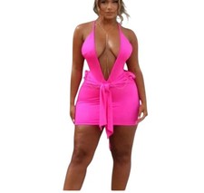 Halo Evangeline Sexy Pink Deep V Neck Bodycon Mini Dress Size 10
