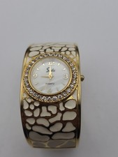 Sach Watch Women Gold Tone Bling Bezel Cuff Band New Battery Working