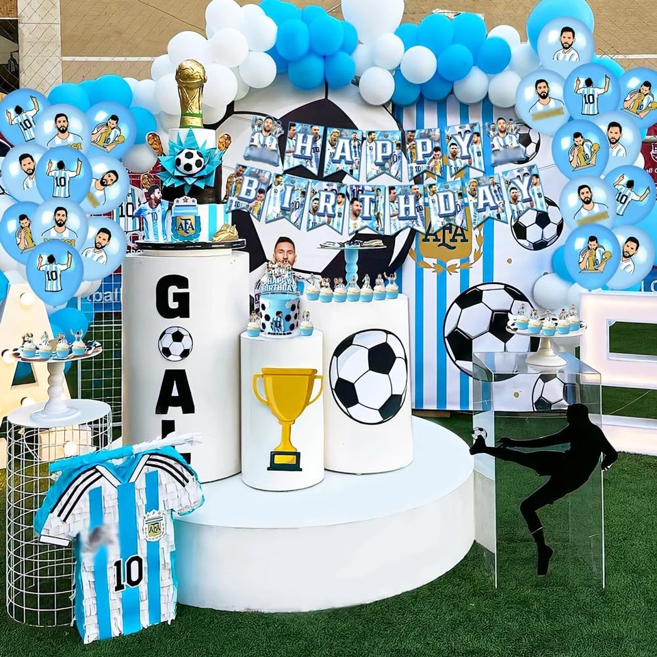 Decoracion De Leo Messi Argentina Fútbol Globos Banner y Adornos Para Cumpleaños Foto 3 de 4