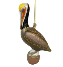 Brown Pelican Ocean Sea Bird Blown Glass Ornament NIB Gift Boxed Cobane