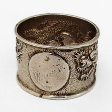 Chinese Export Silver Dragon Napkin Ring Medallion Mono Romaine