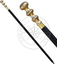 Antique Style Foldable Walking Cane Wooden Shaft Stick with Brass Handle for Men