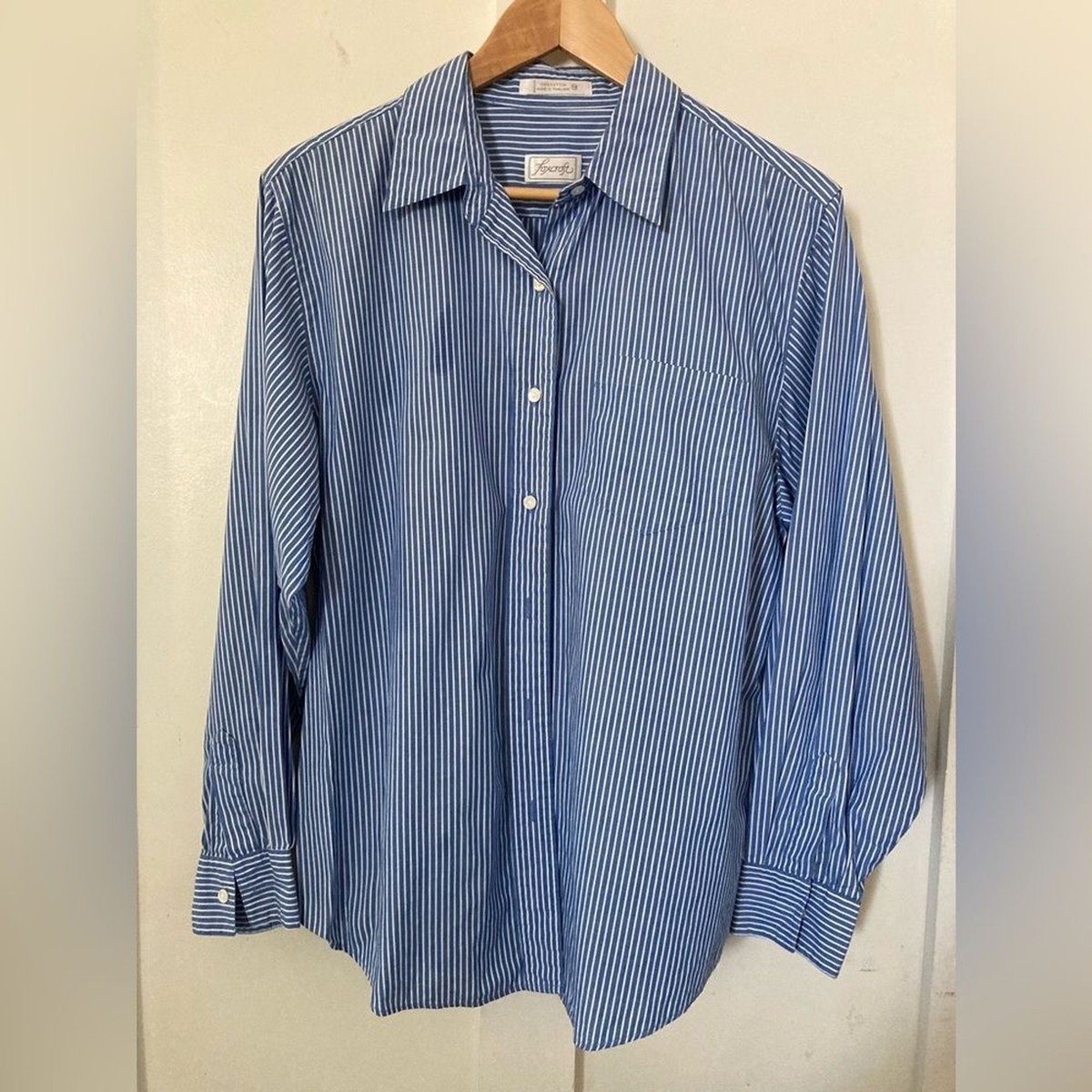 FOXCROFT blue and white pinstripe button down shirt 14 100% cotton