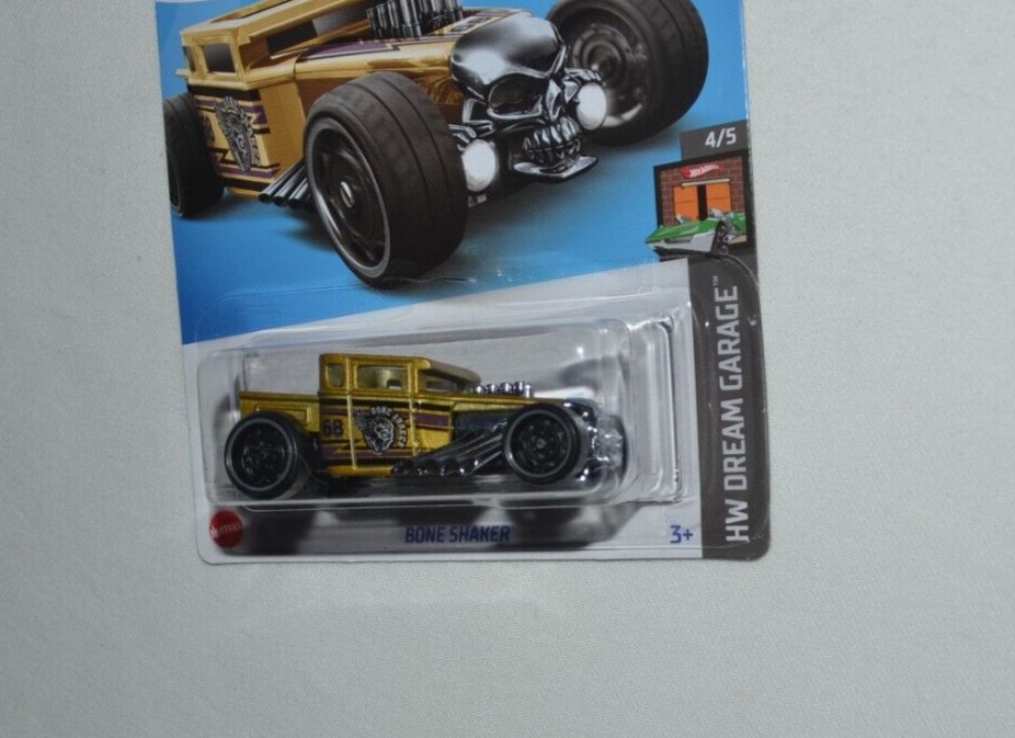 Hot Wheels 2022 Bone Shaker Gold - HW Dream Garage 4/5 Die Cast Car With Skull Wing