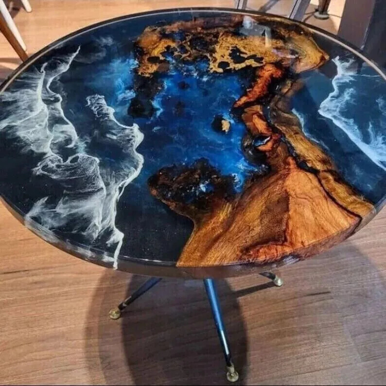 Round Ocean Wave Epoxy Resin Coffee Table For Indoor And Outdoor Decor Furniture