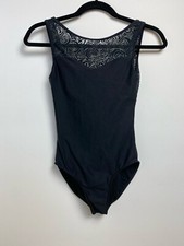 Wear Moi Ballet Leotard, size Adult Small. Black with rose design mesh. 