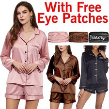 Ladies Satin Pyjamas PJs Womens Silk Long Sleeve Button Soft Sleepwear Nightwear