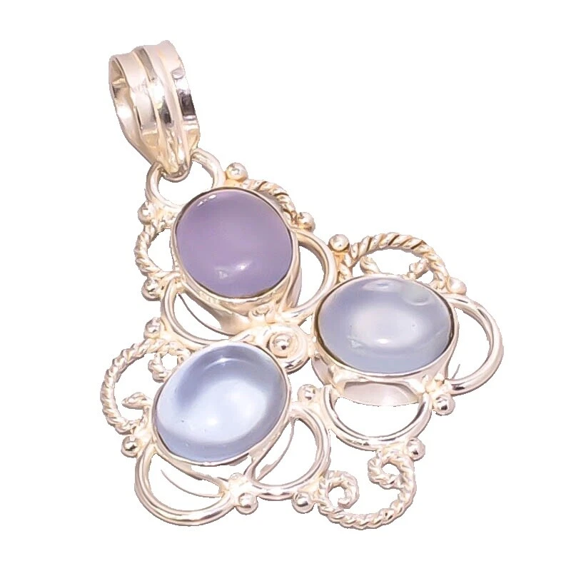 Joyería de moda de piedra chapada en plata calcedonia
