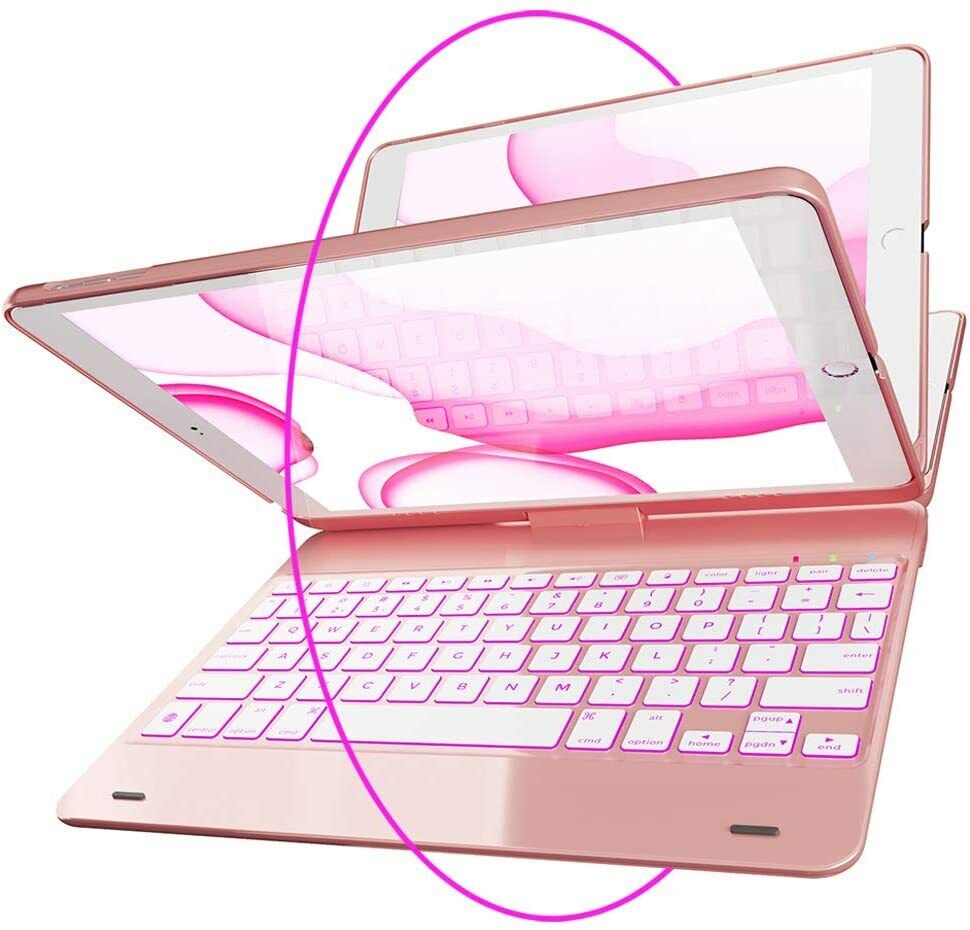 Yekbee Keyboard Case for iPad 9.7"--Rotatable--Rose Gold