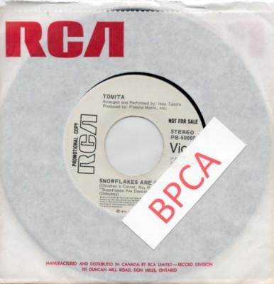 NEW 7'' Vinyl RCA Canadian Promo Isao Tomita Snowflakes Are Dancing/Clair De Lune