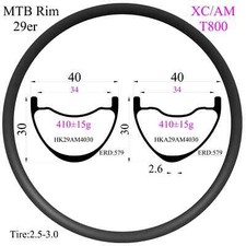 29er XC AM Carbon Rims 40mm Width 30mm Depth Hookless Tubeless for Mountain Bike