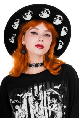 Restyle Witchy Gothic Hat Moon Phases Wide Brim Gothic Witch Sun Hat  UK