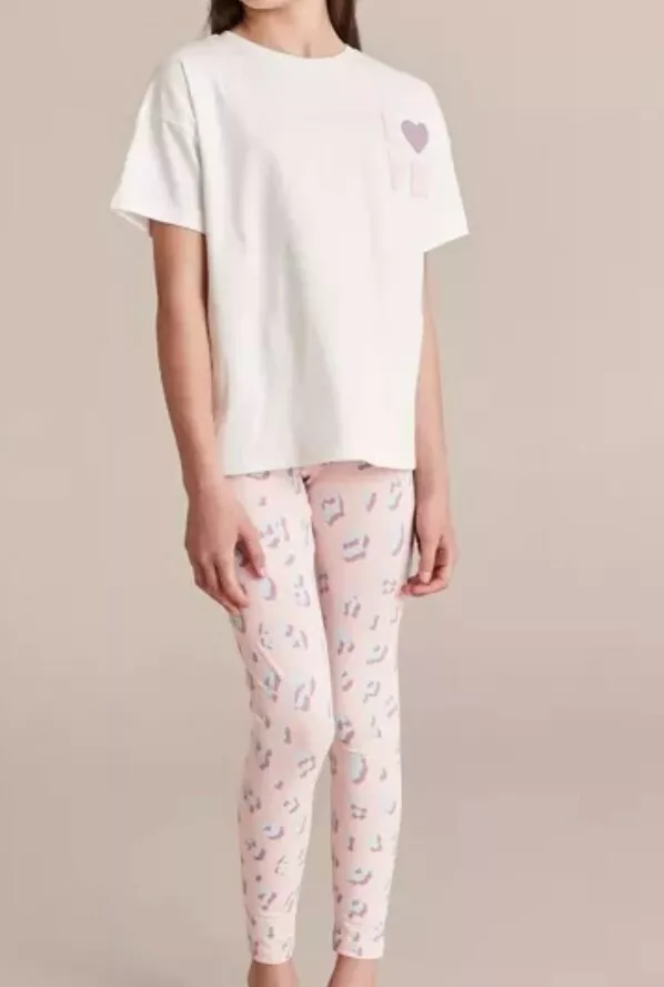 Girls size 10 Cream Leopard cotton short sleeve long legs Pyjamas Target NEW 049