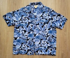 Panama jack Hawaiian Shirt Blue Floral Relax Vintage Car Rayon Men Size XL