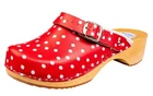 Women's Fashion Clogs Red White Spotty Polka Dots Slip On Leather Shoe Mules 3-8