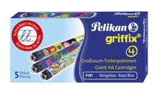 5 x Pelikan griffix Tintenpatrone für Füllhalter königsblau, Motive sortiert