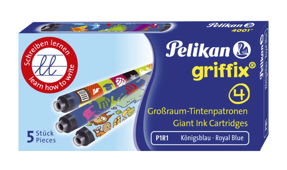 5 x Pelikan griffix Tintenpatrone für Füllhalter königsblau, Motive sortiert