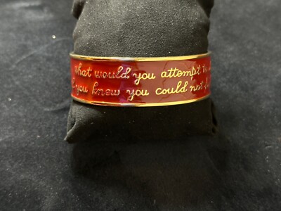 Rustic Cuff Bracelet Red Enamel & Gold Tone Quote ''What Would You Attempt If You