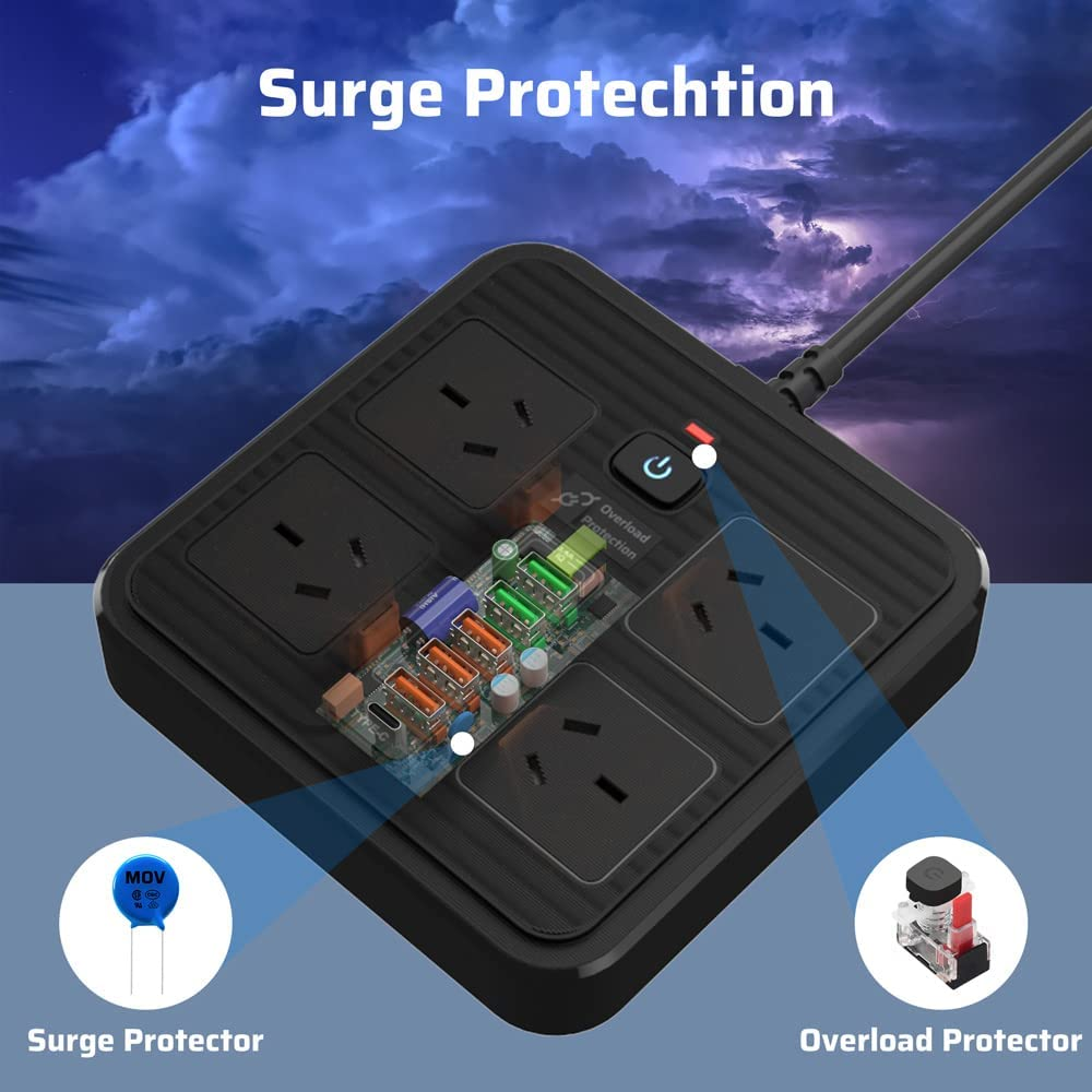 Surge Protector Australian Standard Power Board 2M 4 AC Outlets/5 USB Ports/1 Ty eBay